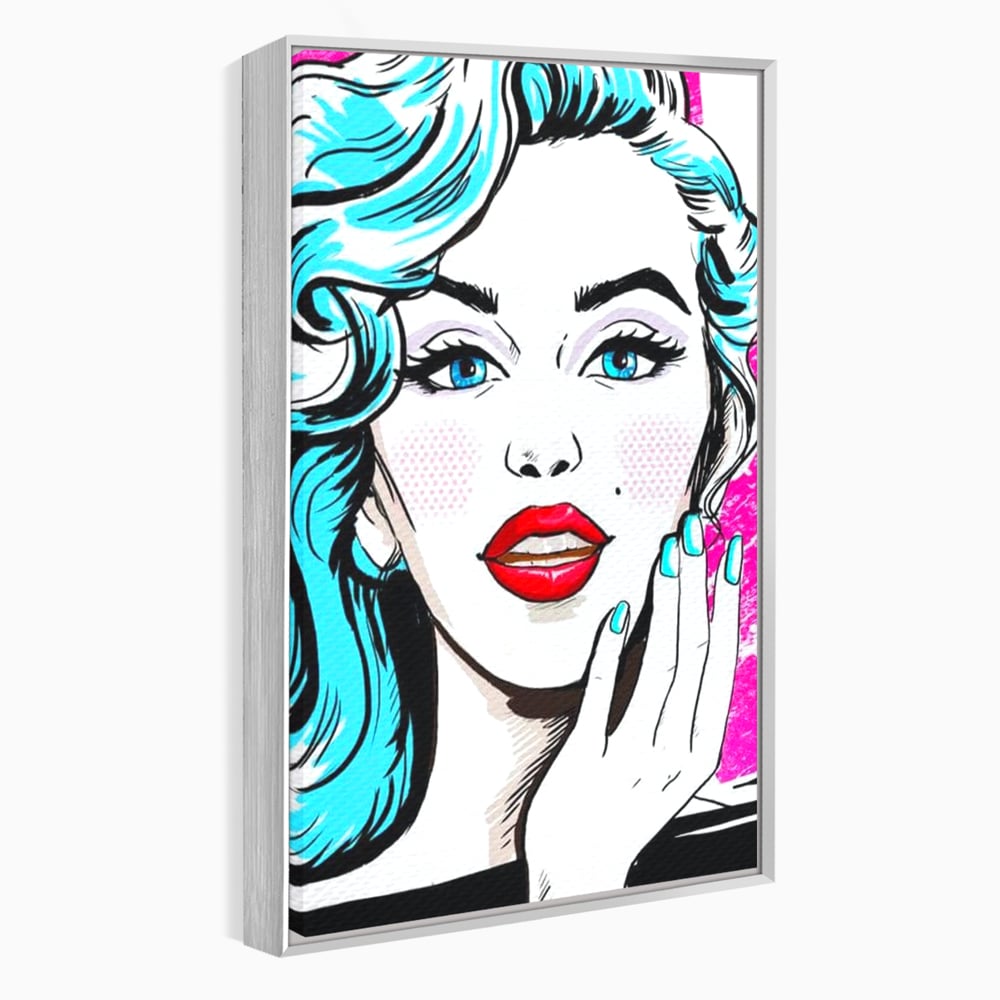 Tablou canvas cu tablou canvas cu femeie pop art, in rama de aluminiu argintiu